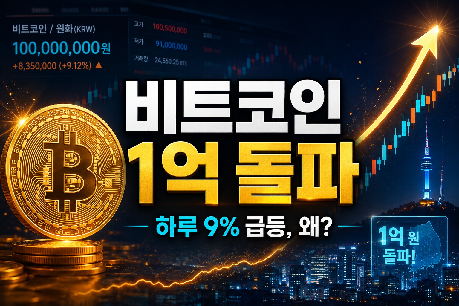 비트코인 다시 1억원 돌파…하루 9% 급등, 무슨 일이?