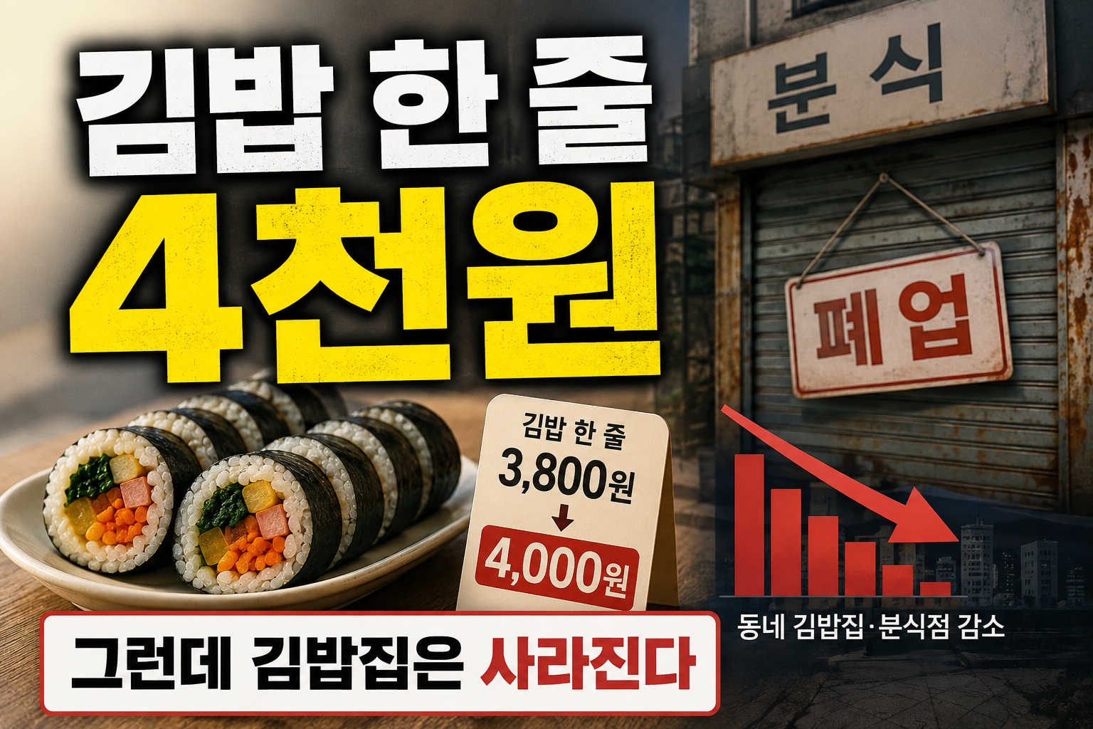 김밥 한 줄 4천원 시대…동네 김밥집이 사라지는 이유