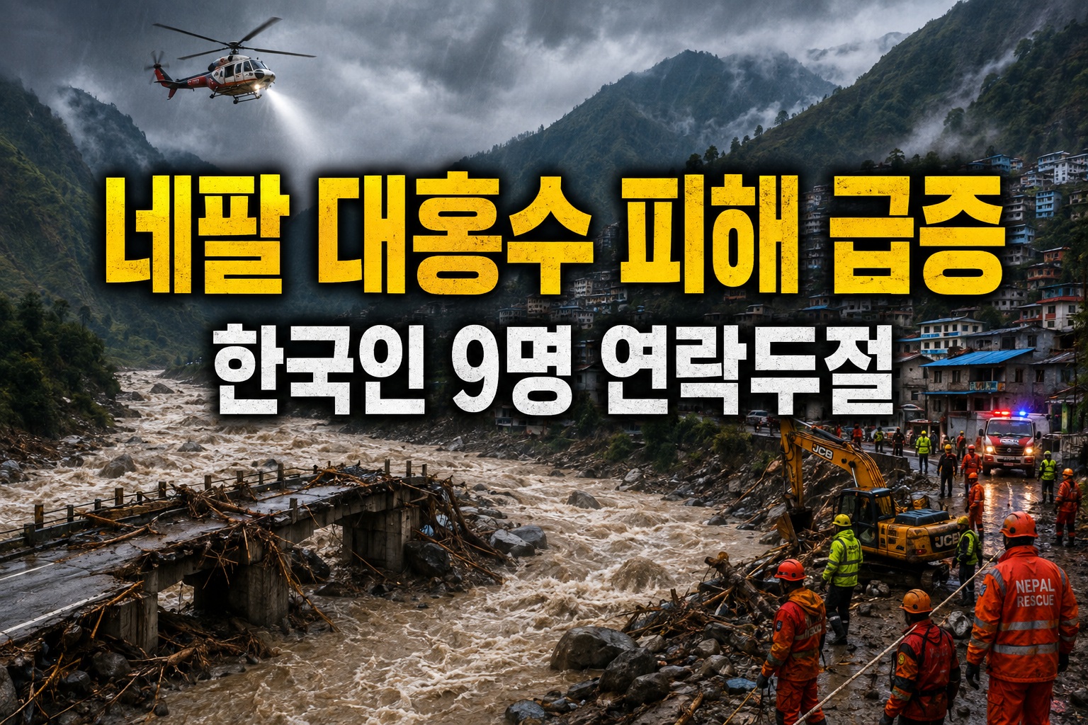 네팔 대홍수 밤사이 피해 급증…100명 사망·484명 실종, 한국인 9명 연락두절
