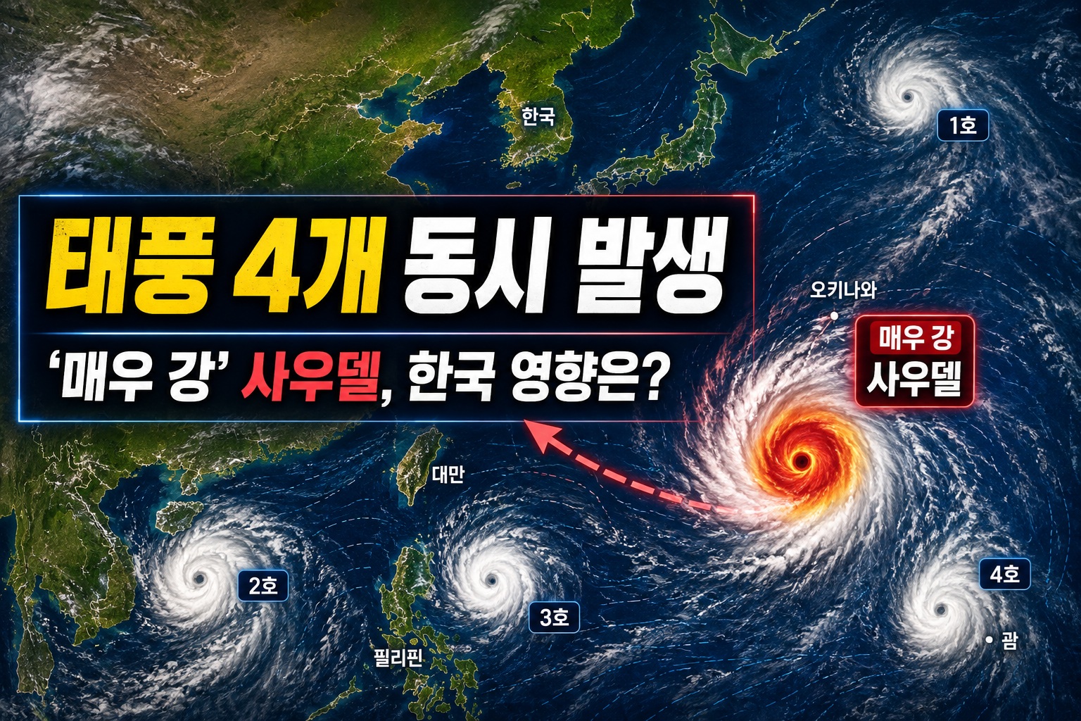태풍 4개 동시에 발생…‘매우 강’ 사우델, 한반도 영향은?