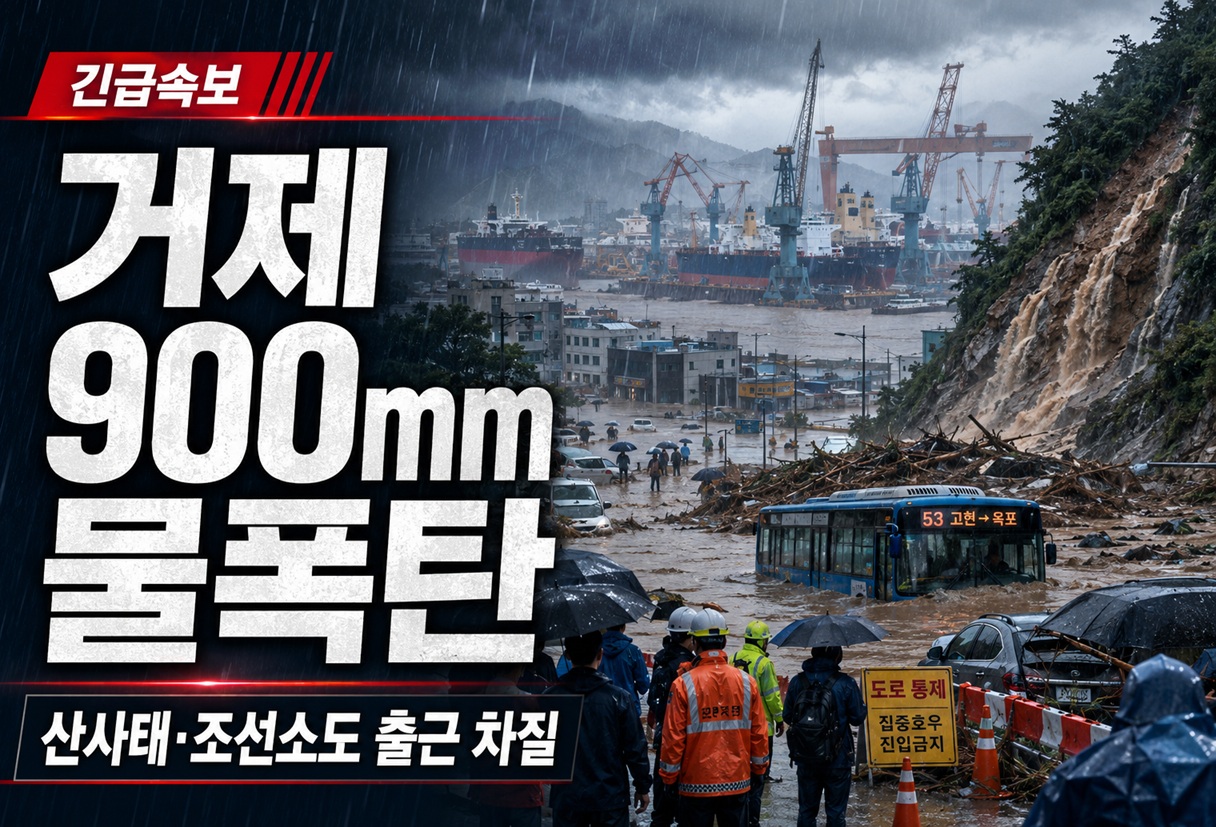 거제 900mm 물폭탄…산사태에 삼성중공업·한화오션도 멈췄다
