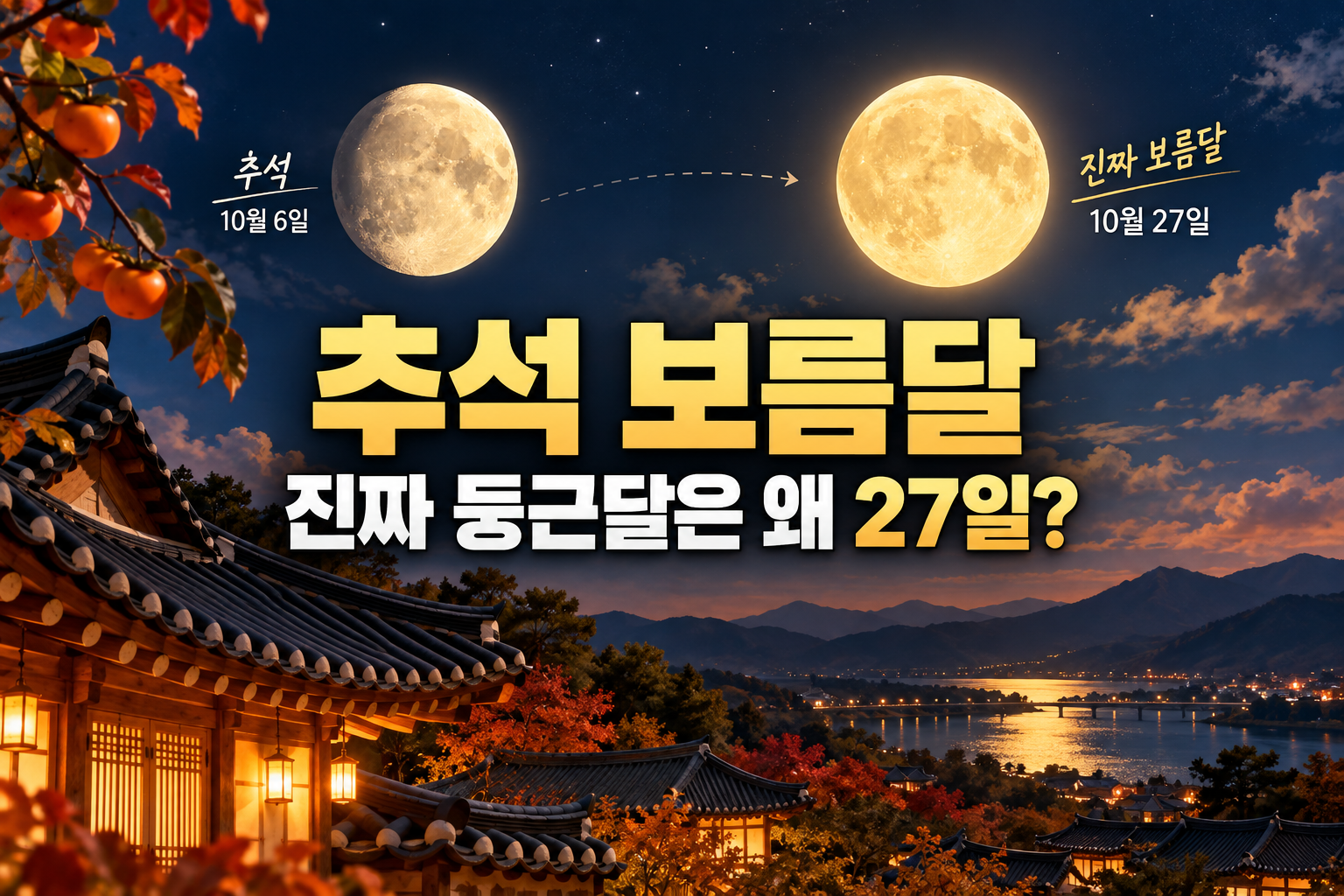 2026년 추석 보름달이 9월 25일 떴지만 천문학적으로 가장 둥근달은 27일 새벽인 이유를 설명한 내용을 표현한 이미지